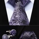 Purple Paisley 3.4\' Silk Men Tie Necktie Handkerchief Cufflinks Set