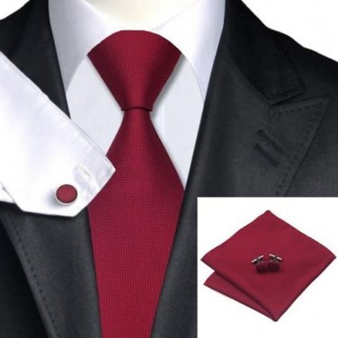 Woven Silk Necktie HandMade Mens Tie Cufflinks and Handkerchief Set Hanky Gift