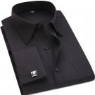 Classic Black French Cufflinks Men\'s Business Dress Long Sleeve Shirt Lapel Men Social Shirt 4XL 5X
