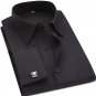 Classic Black French Cufflinks Men\'s Business Dress Long Sleeve Shirt Lapel Men Social Shirt 4XL 5X