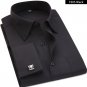 Classic Black French Cufflinks Men\'s Business Dress Long Sleeve Shirt Lapel Men Social Shirt 4XL 5X