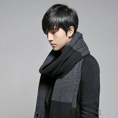 220*40CM Black Gray Patchwork Long Warm Scarf Luxury Brand Wool Cashmere Scarves for Dad 2017 Casual