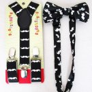 Free Shipping 2017 New Fashion Kids/Children Black Moustache Print Bow tie And Suspender Sets For Bo