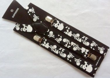Free Shipping 2017 Hot Sale 2.5 CM Wide Adjustable Clips On braces Skull Printed Elastic Suspenders 