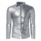 2017 Shirt Men Shiny Casual Black/Golden/Silver Slim Luxury Long Sleeve Shirts Leisure Fashion Shine