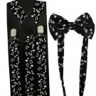 2017 New Mens Fashionable 1 Inch Wide Black White Musical Note Braces Bow Tie Sets