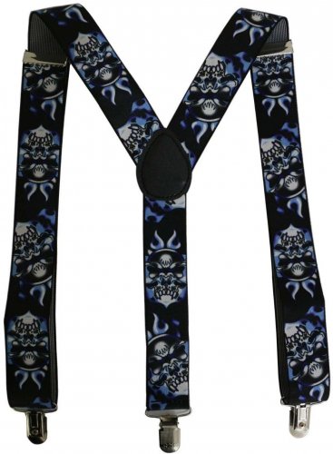 Free Shipping 2017 New Male Punk 3.5cm Wide Adustable 3 Clips Y Back Skull Flame Suspenders For Mens