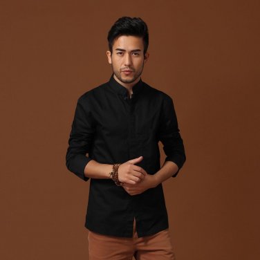 Black Men\'s Cotton Long sleeve Kung Fu Shirt Classic Chinese Style Tang Clothing Size S M L XL XXL 
