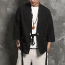 Ethnic style loose kimono open stitch thin cotton cardigan leisure literature black jacket Three Qua