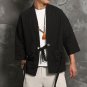 Ethnic style loose kimono open stitch thin cotton cardigan leisure literature black jacket Three Qua