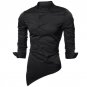 Plus Size 4XL Men Casual Shirts 2017 Spring Autumn Side Asymmetrical Bottons Black Shirt Causal Long
