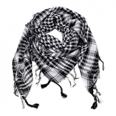 Arab Kiffiyeh Men Winter Miltary Tactical Windproof Scarf Black and White 100% Cotton Muslim Hijab S