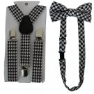 Free Shipping 2017 New Fashionable Black White Houndstooth Bow Tie And Suspenders Sets