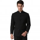 Jacket+Pants+Tie Chinese Tunic Suits Formal Meeting Black Suit Slim Fit Mandarin Button Front Classi