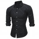 2017 Newest Black Blue Fashion Classic Men Turn-down Collar Long Sleeve Shirt Dark Embosse