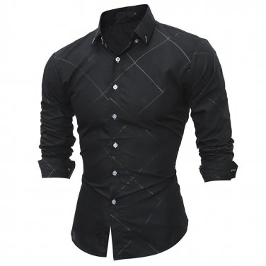 2017 Newest Black Blue Fashion Classic Men Turn-down Collar Long Sleeve Shirt Dark Embosse