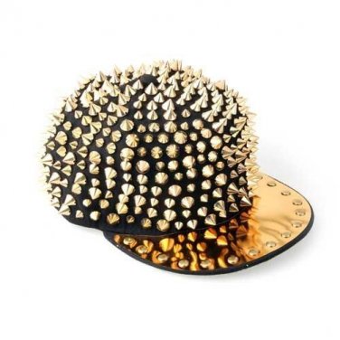 Hot Hat black cap with studs gold Hip Hop Punk Gothic