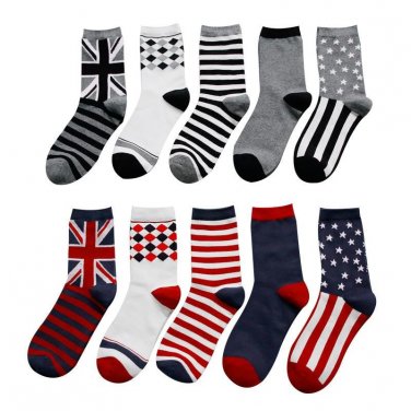 spring autumn fashion british style patterns socks for men American flag print socks 5pairs/lot