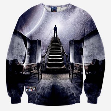 Very popular style Men\'s 3d sweatshirts print A person watch the space meteor shower casual Stairs 