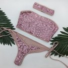 Sexy Women Halter Bandage Suit Bling Sequin Underwear Set