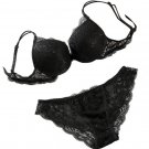Women Push Up Lace Padded Bra Set Embroidery Underwear BK/70A
