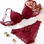 Women Push Up Lace Padded Bra Set Embroidery Underwear BK/70A