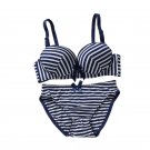Women Seamless Stripes Bra Sets Thin Push Up Adjustable Padded Brassiere Lingerie Underwear +Brief S