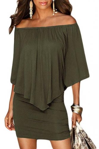 Multiple Dressing Layered Army Green Mini Dress