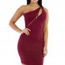 Burgundy One Shoulder Zipped Mini Dress