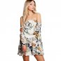 Women Sexy Retro Off Shoulder Floral Printed Party Cocktail Mini Dress Round Neck Cut Out Cute Shift