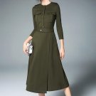 Army Green Single-Breasted Women\'s Maxi Dress