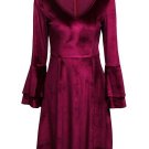 Burgundy Velvet Flare Sleeve Women\'s Day Dress