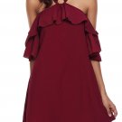 Burgundy Adorable Sexy O Ring Detail Ruffle Dress