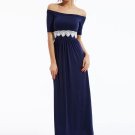 Plain Slash Neck Lace Patchwork Maxi Dress