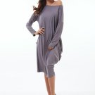 Slash Neck Plain Loose Women\'s Long Sleeve Dress