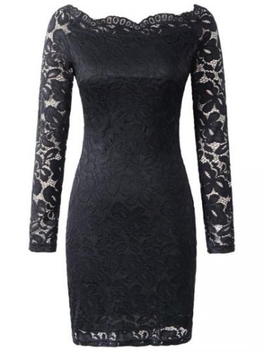 Long Sleeve Slash Neck Women\'s Lace Dress