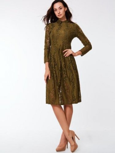 Long Sleeve Turtle Neck Women\'s Lace Dress
