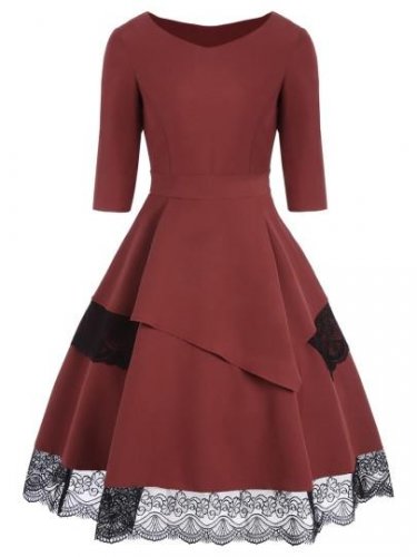Lace Patchwork Tiered Women\'s Day Dress