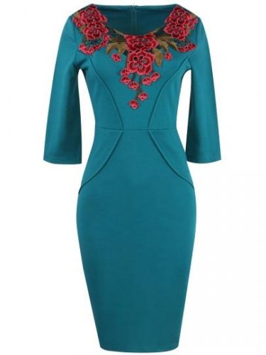 Half Sleeve Lace Patchwork Women\'s Sheath Dress