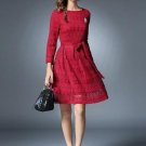 Lace up 3/4 Sleeve Women\'s Lace Dress
