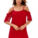 Burgundy Off Shoulder Chiffon Mini Dress