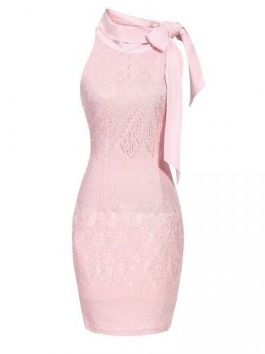 Sleeveless Plain Summer Bodycon Women\'s Lace Dress