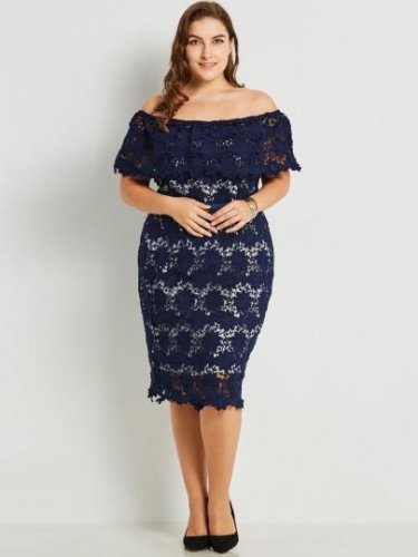 Slash Neck Plus Size Women\'s Lace Dress