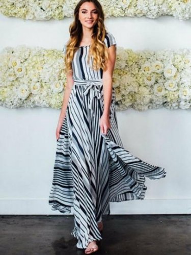 Lace-Up Stripe Expansion Women\'s Maxi Dress