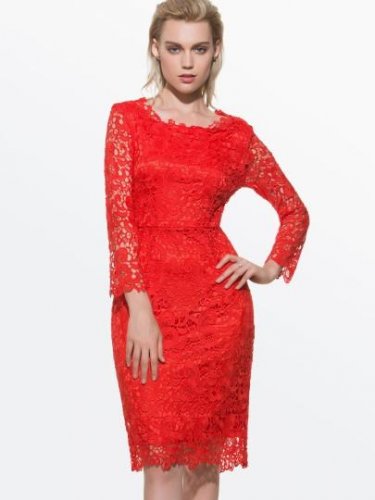 Red Slash Neck Backless Women\'s Lace Dress