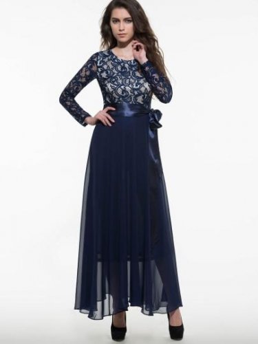 Lace Patchwork Long Sleeve Women\'s Maxi Dress