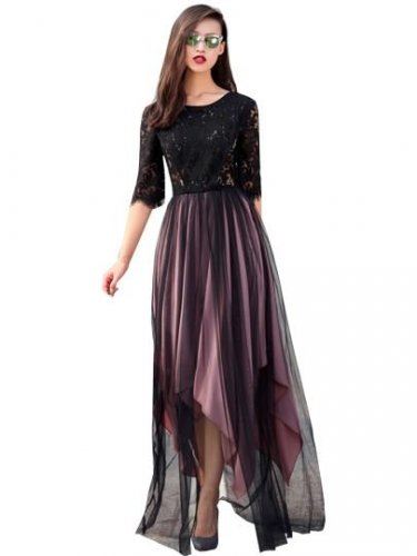 Color Block Lace Asym Women\'s Maxi Dress