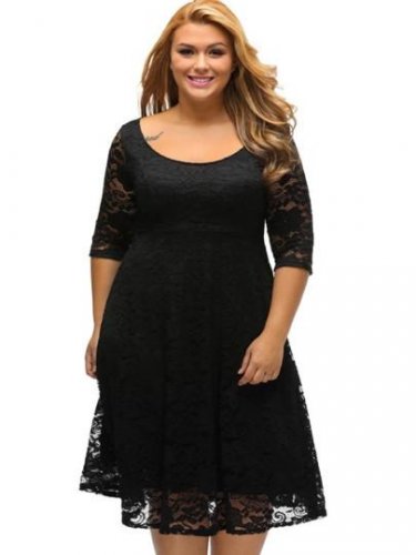 Half Sleeve Plus Size Women\'s Lace Dress