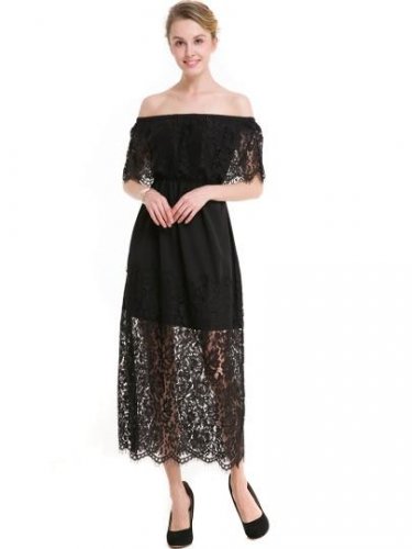 Lace Patchwork Slash Neck Women\'s Maxi Dress