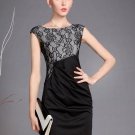 Black Ruffled Lace Patchwork Women\'s Sheath Dress